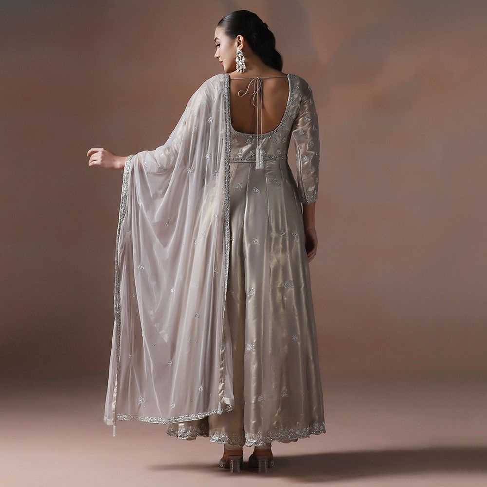 Moon Silver Hand Embroidered Anarkali Set with Dupatta