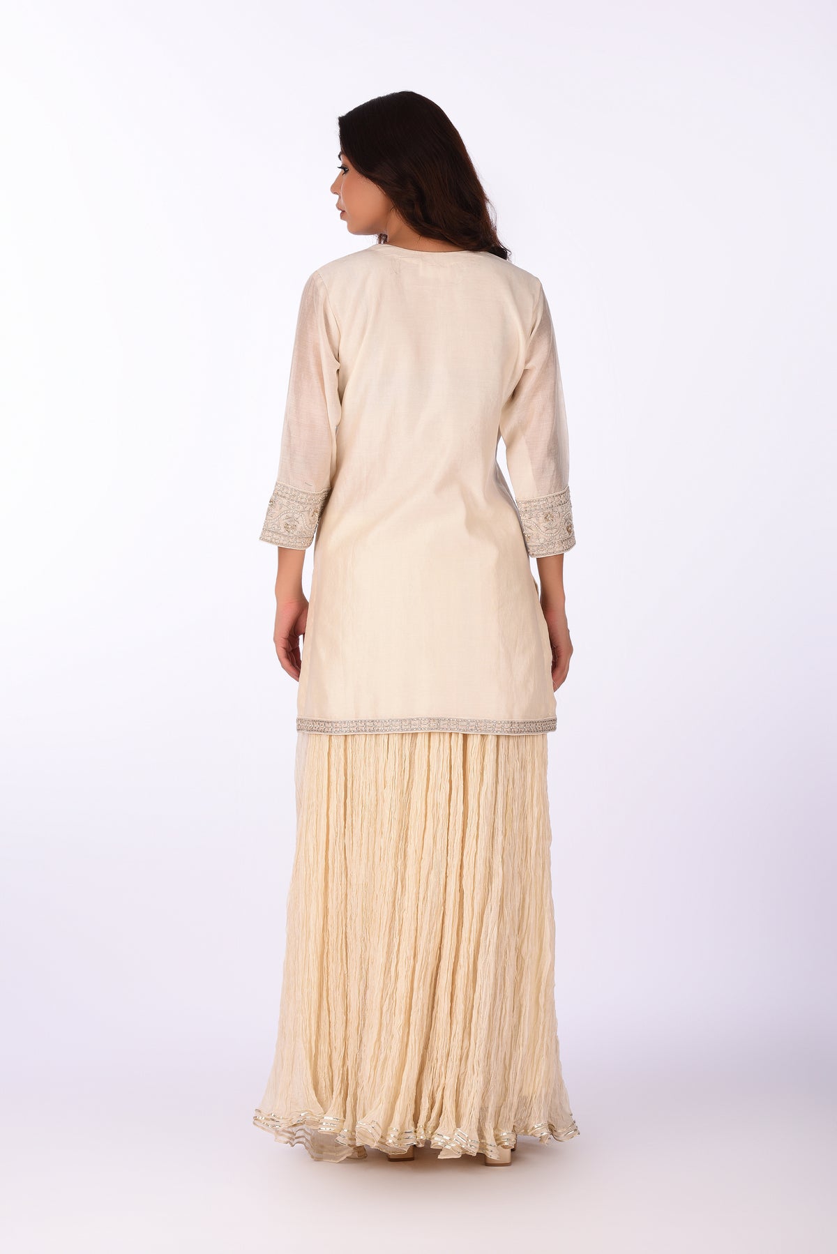Kurti With Skirt Ivory Straight Kurta Set With Crushed Skirt