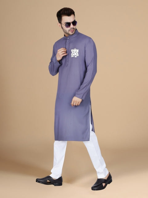 Grey Rayon Festive Men's Kurta Set