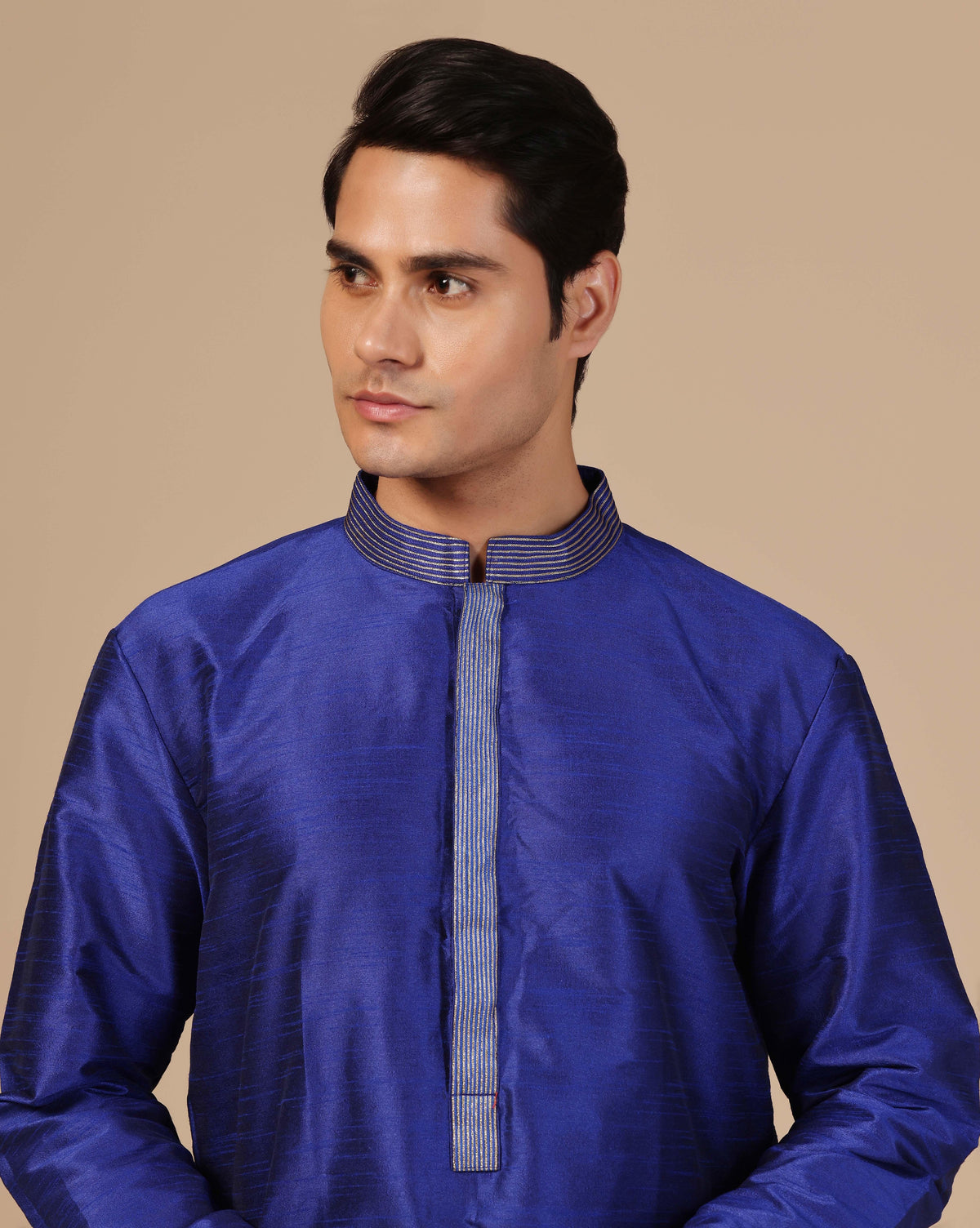 Blue Silk Kurta Set With Aari Zari Embroidery