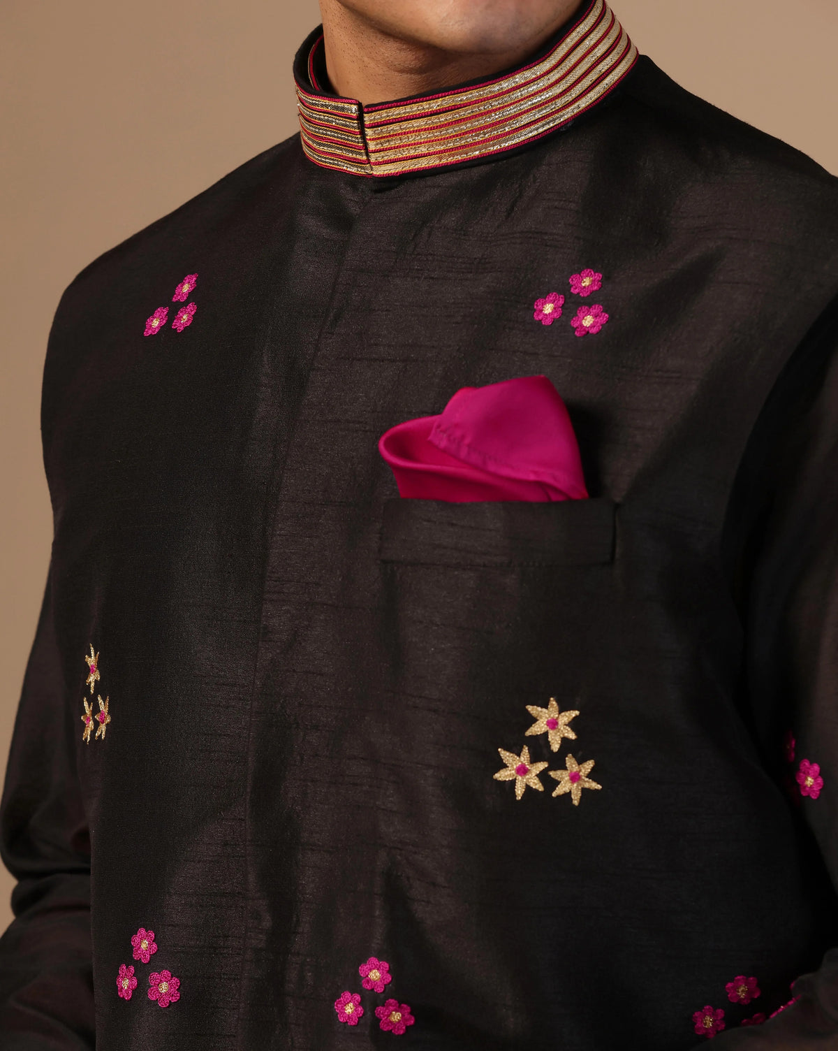 Black Chanderi Men's Nehru Jacket