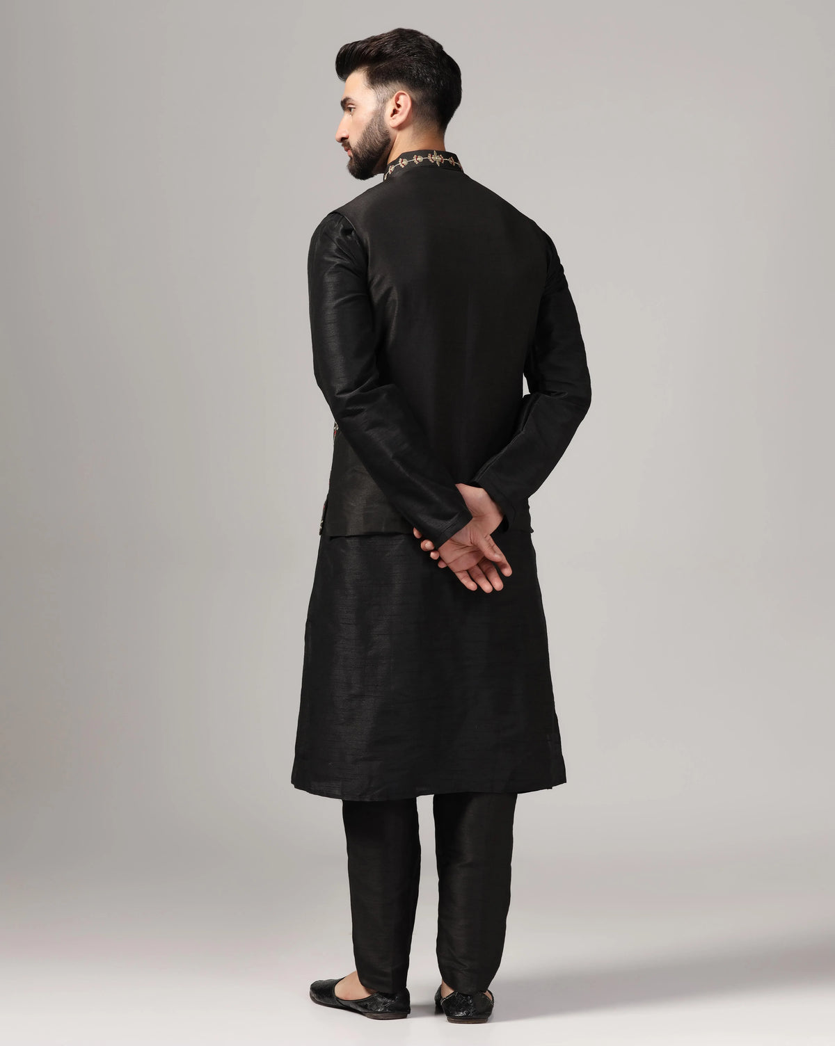 Men's Black Embroidered Nehru Jacket