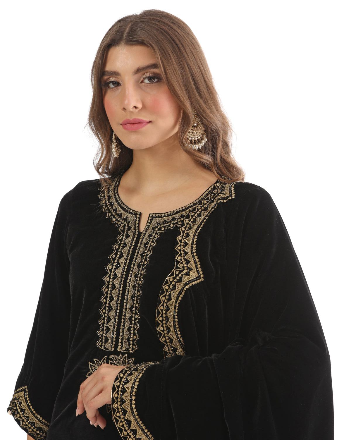 Black Velvet Aari Embroidered Kurta Set