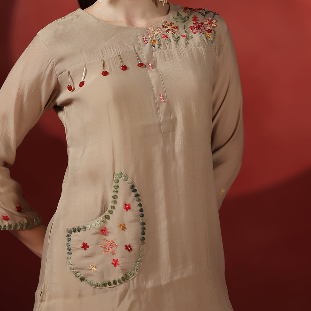 Beige Embroidered Co-ord Set