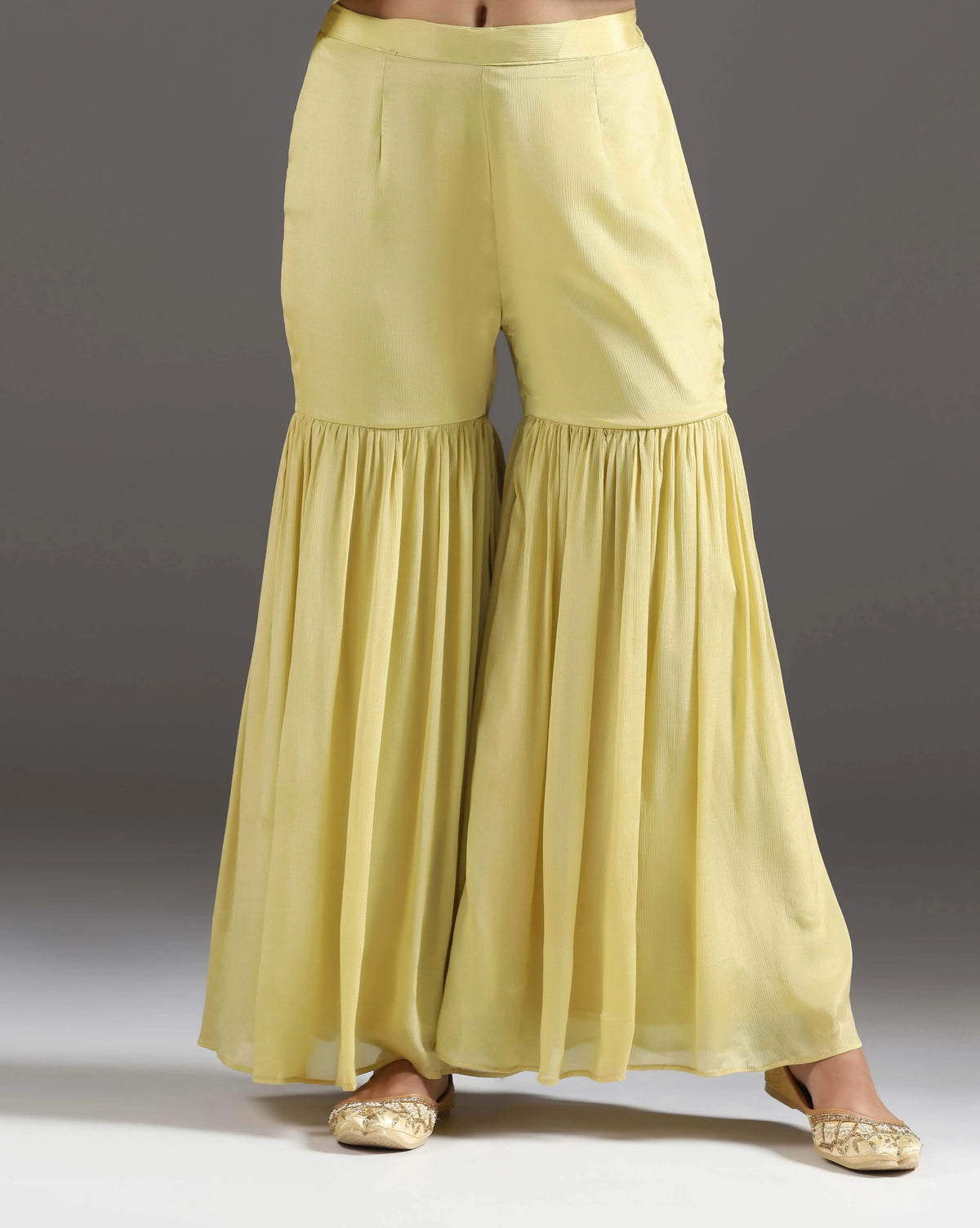 Green Glow Embroidered Short Kurti With Chiffon Sharara