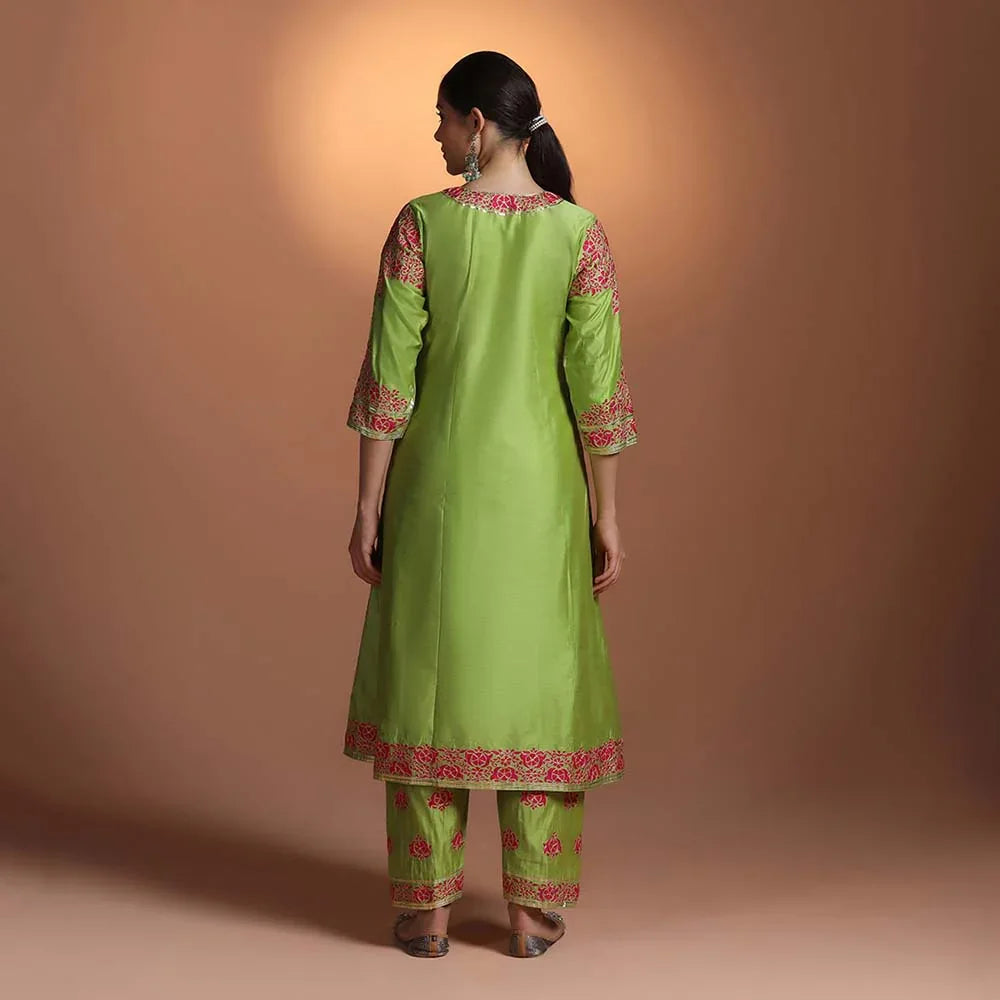 Green Chanderi Embroidered Kurti