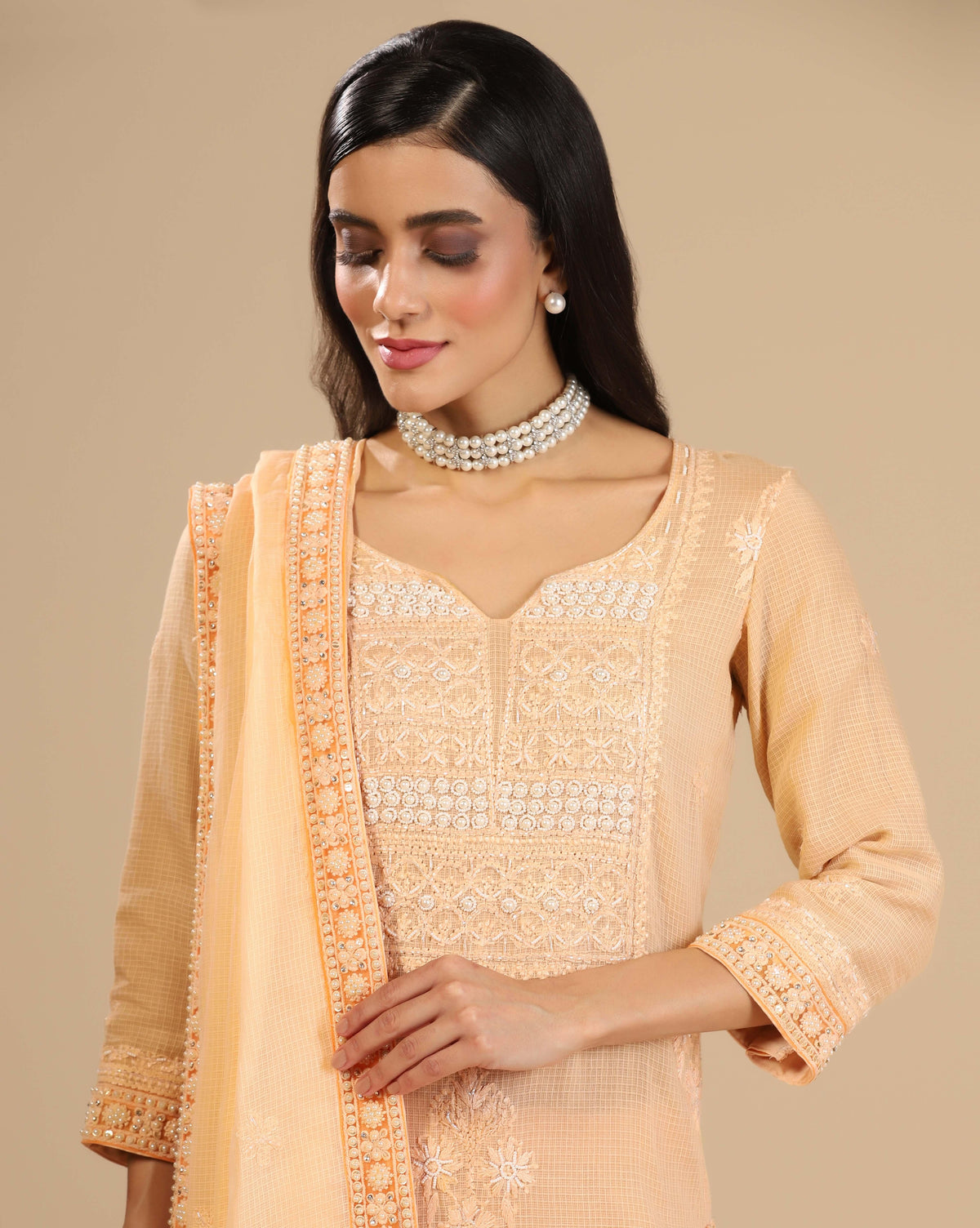 Chikankari Peach Pearl Suit