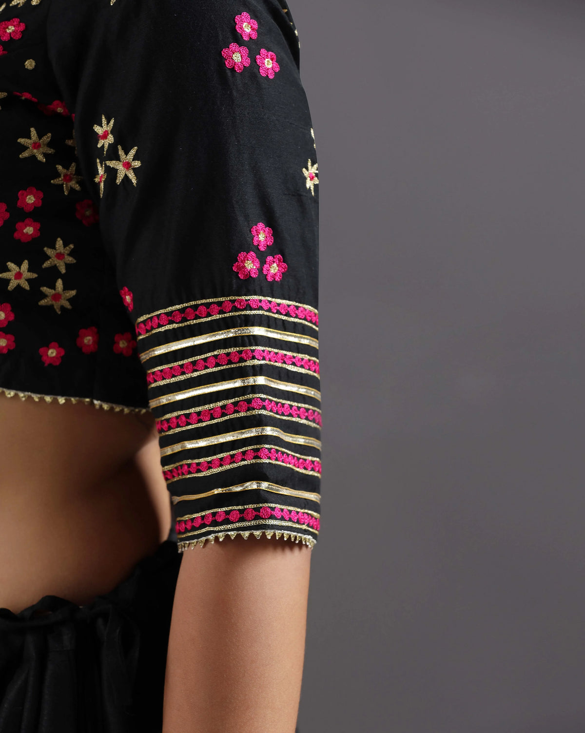 Black Chanderi Embroidered Gotta Lehenga