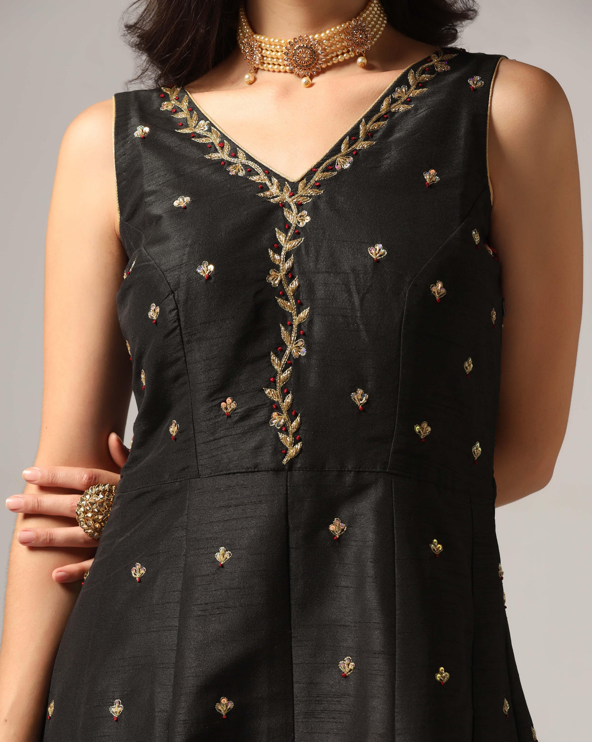 Black Embroidered Flowing Silhouette