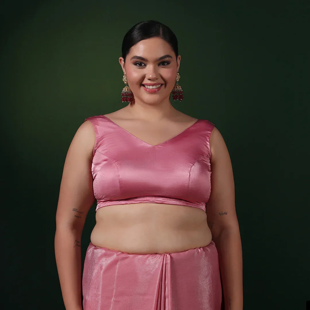 Pink Gotta Crepe Saree With Unstitched Blouse