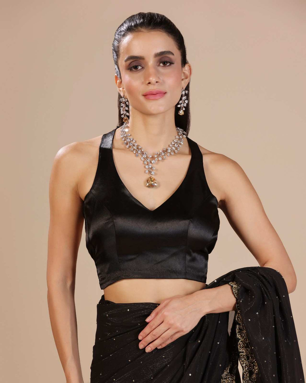 Black Chiffon Lurex Embroidered Saree