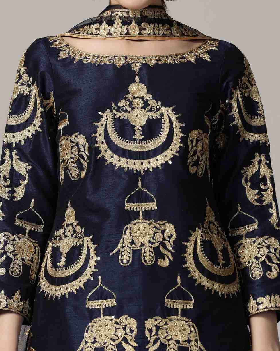 Royal Blue Kurta Salwar Set With Intricate Aari Embroidery