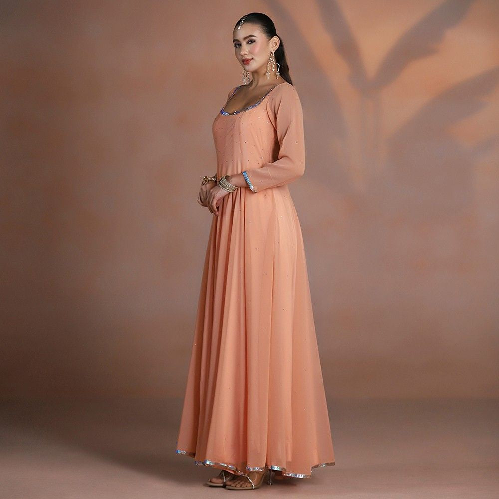 Peach Blush Embroidered Anarkali with Embroidered Dupatta