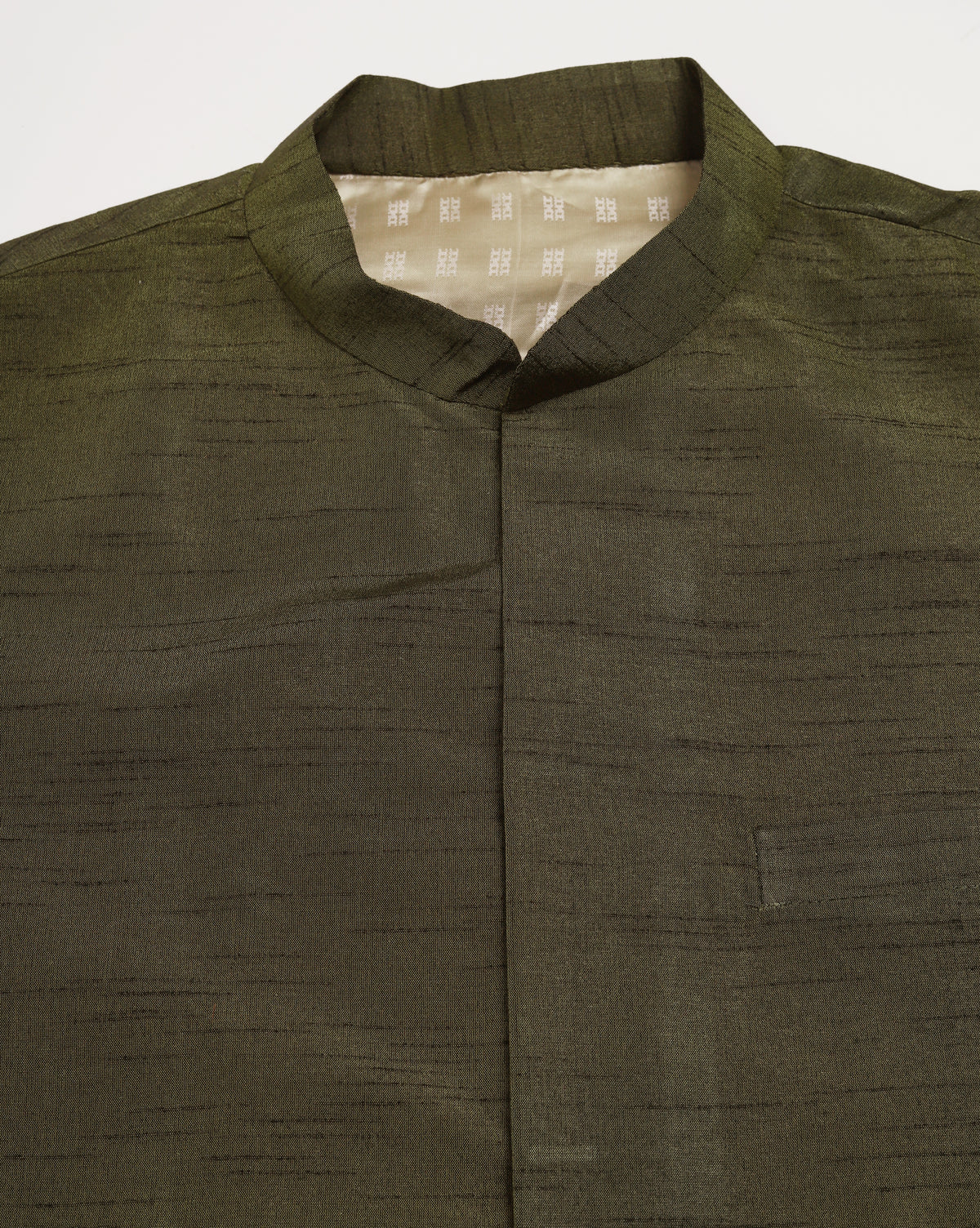 Men's Dupion Silk Olive Green Kurta Set With Nehru Jacket