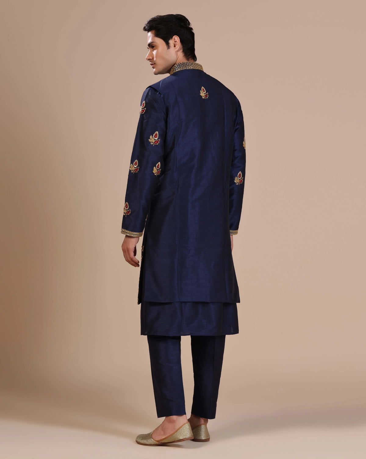 Blue Monotone Kurta Set With Long Jacket