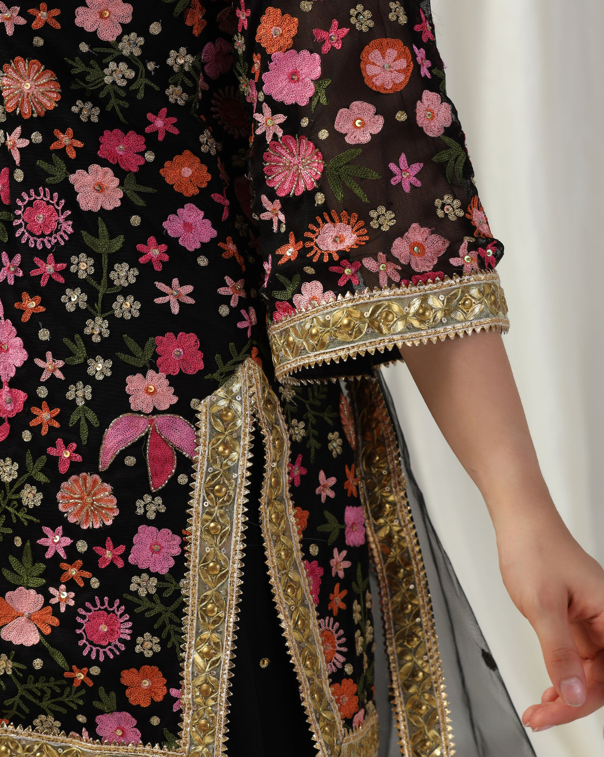 Multi Color Embroidered Kurta With Sharara & Dupatta