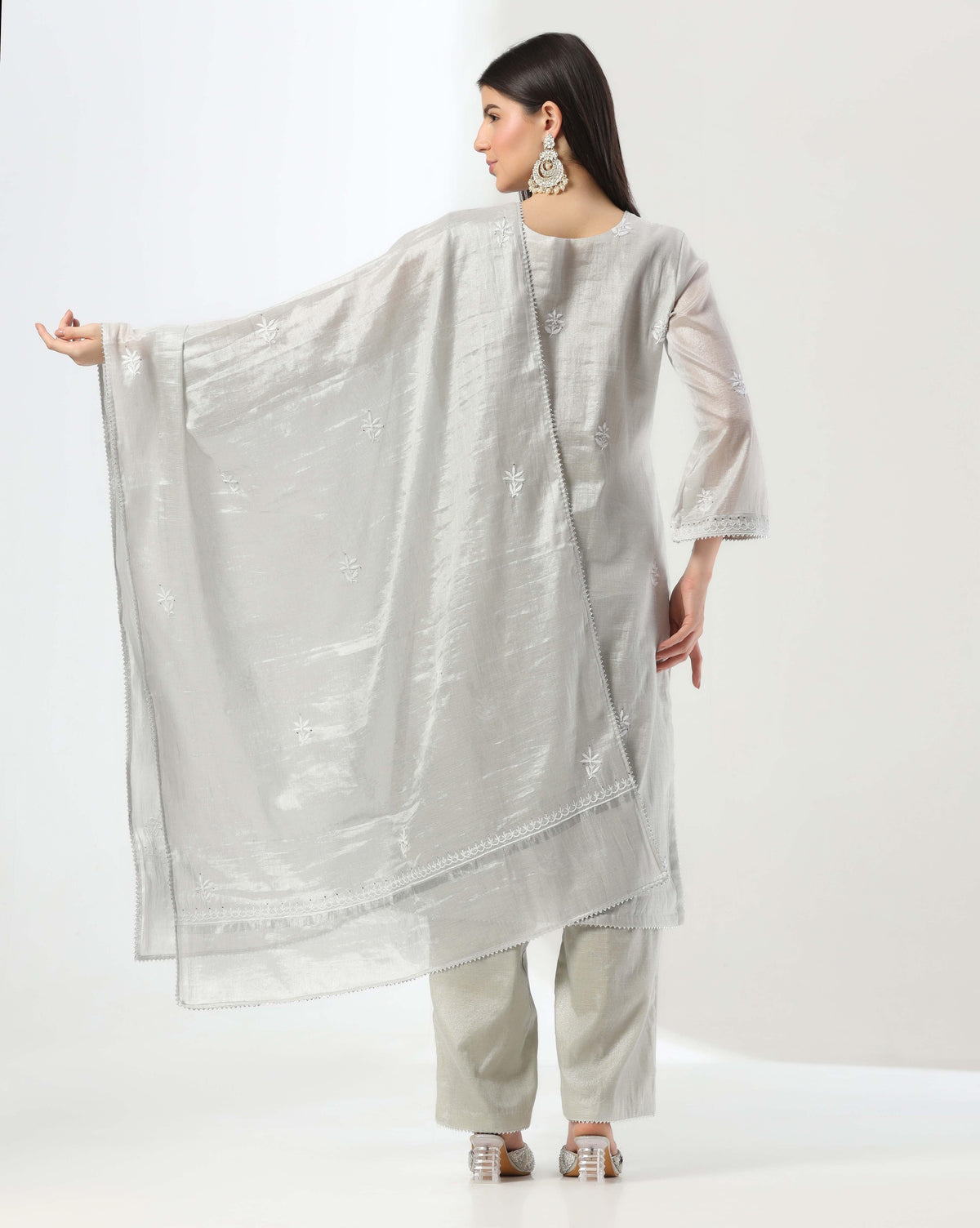 Silver Chikankari Kurta Set