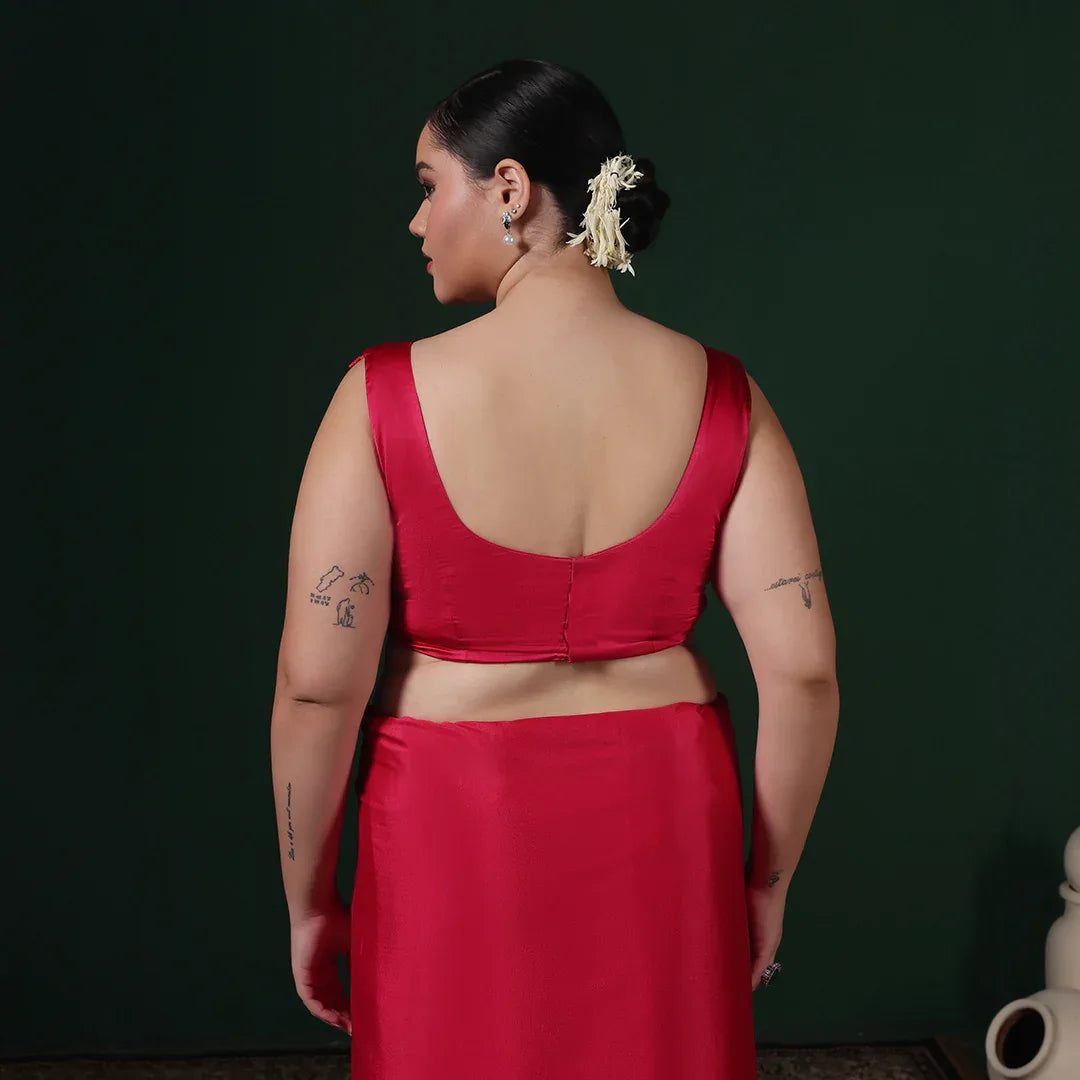 Red Gotta Crepe Saree With Unstitched Blouse