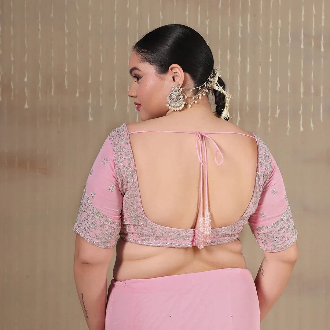 Pink Zari Embroidered Georgette Saree With Blouse