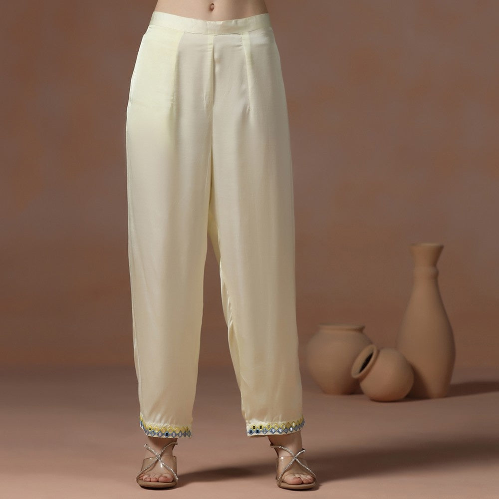Pastel Yellow Georgette Mirror Work Kurta Set