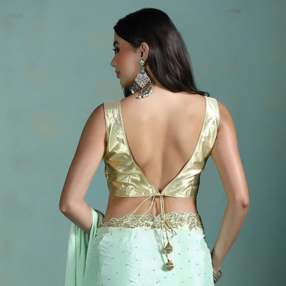 Green Chiffon Gold Hand Embroidered Saree