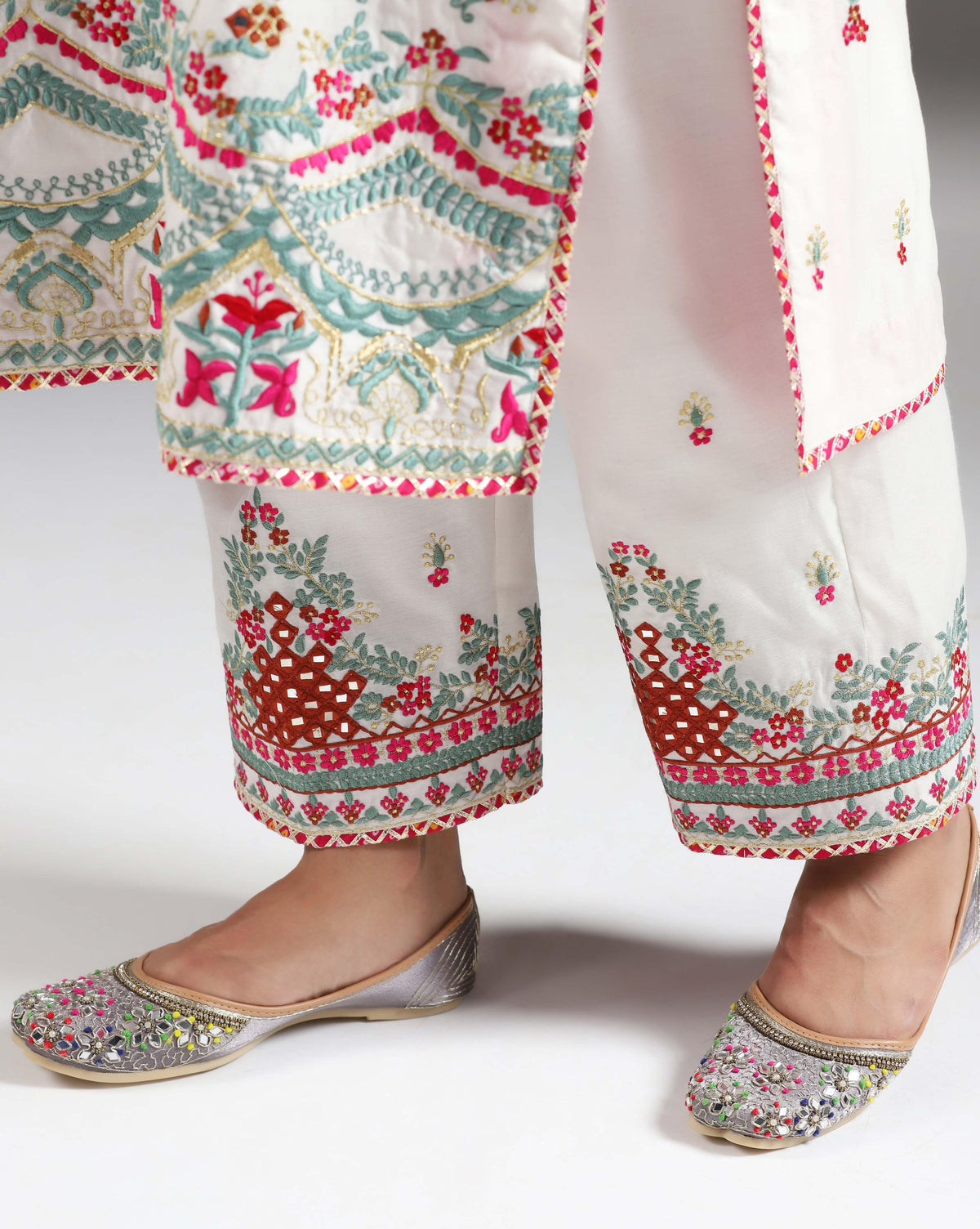Ivory Glow, Chanderi Suit With Mirror & Thread Work