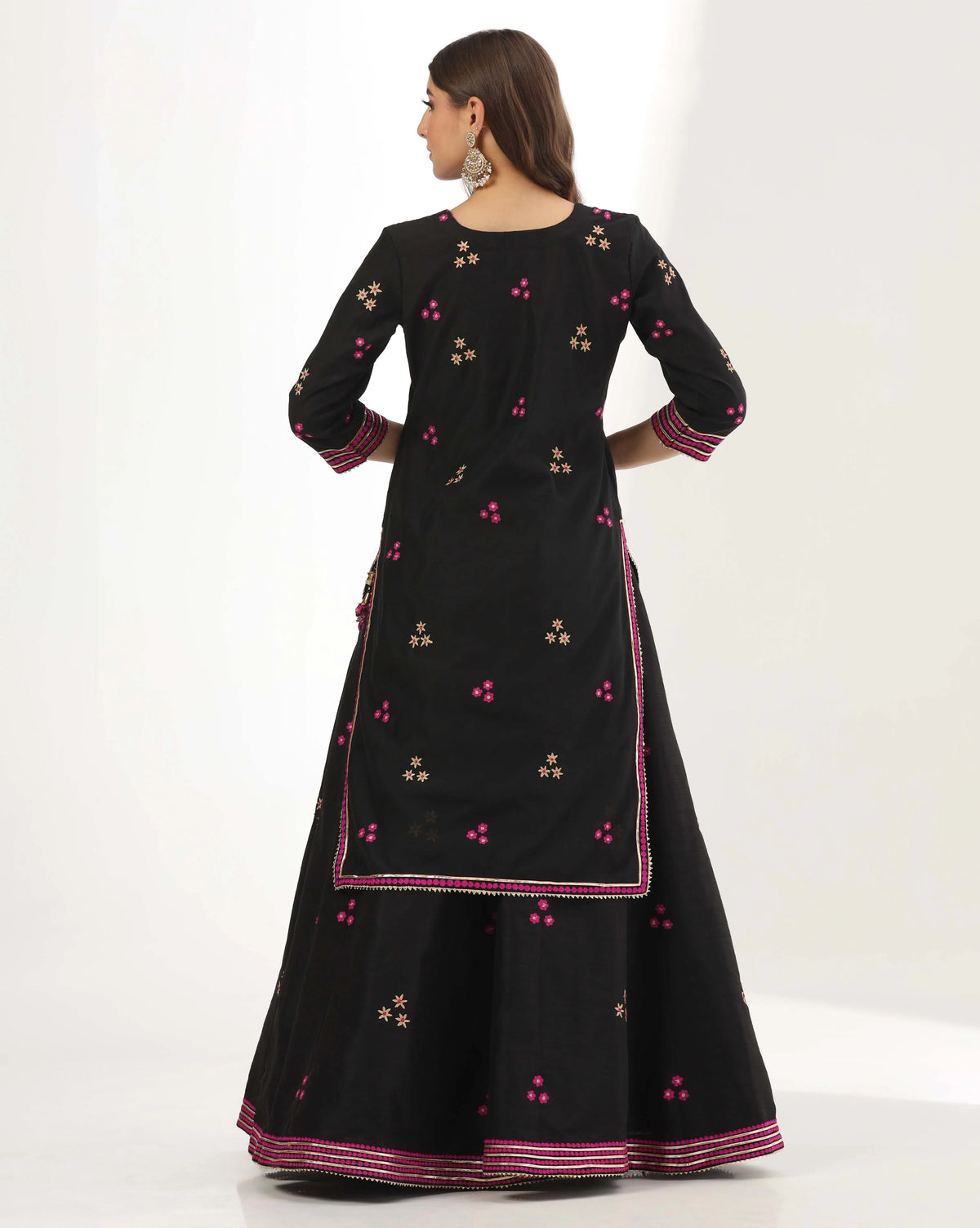 Black Chanderi Long Kurti Lehenga