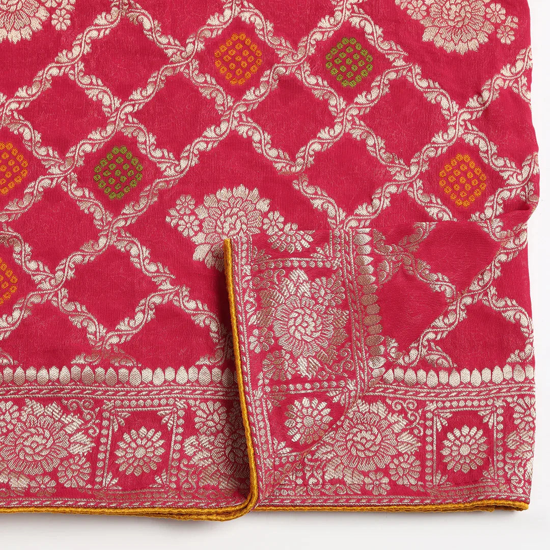 Red Bandhani Georgette Saree With Unstitched Blouse