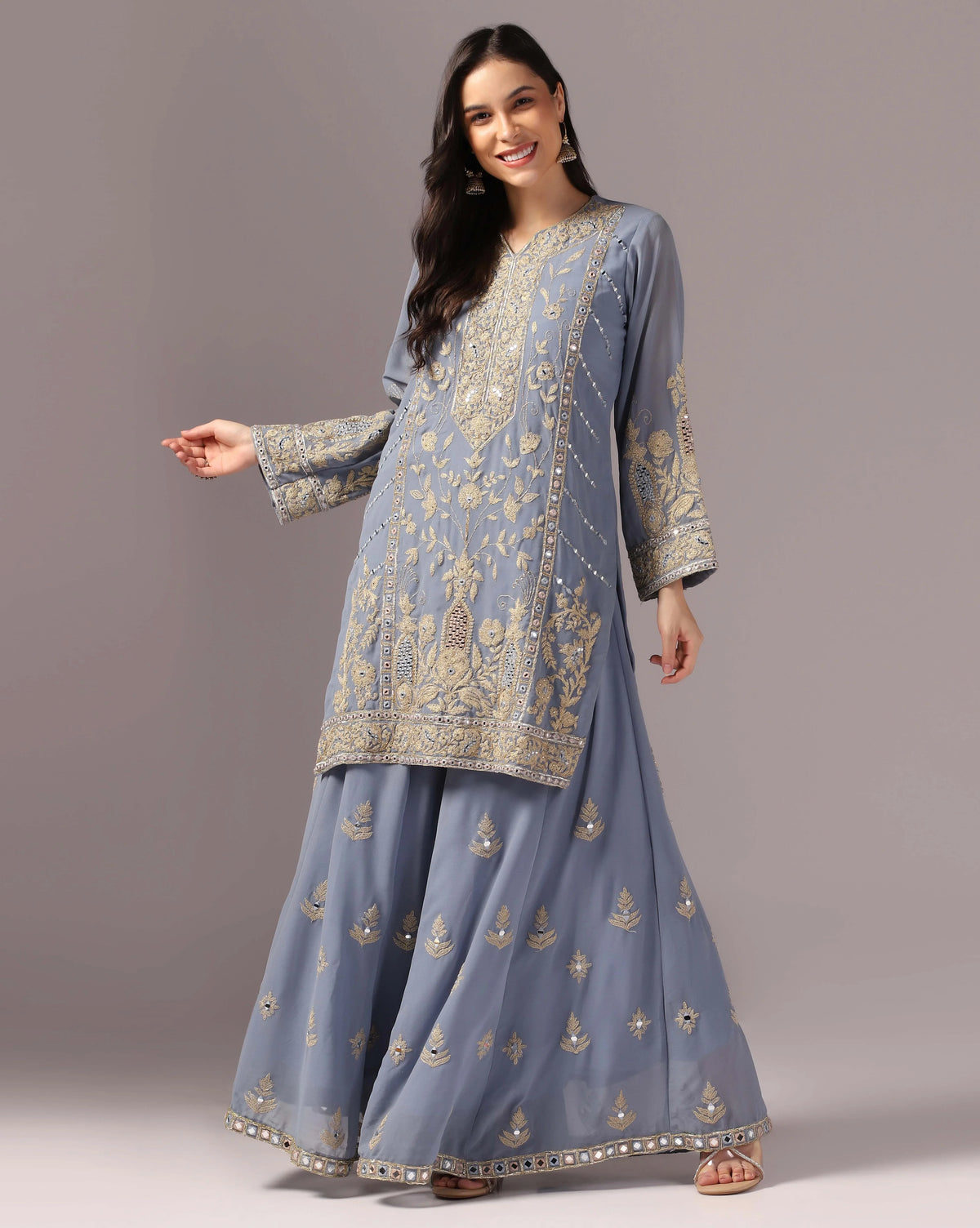 Georgette Grey Sharara Elegance