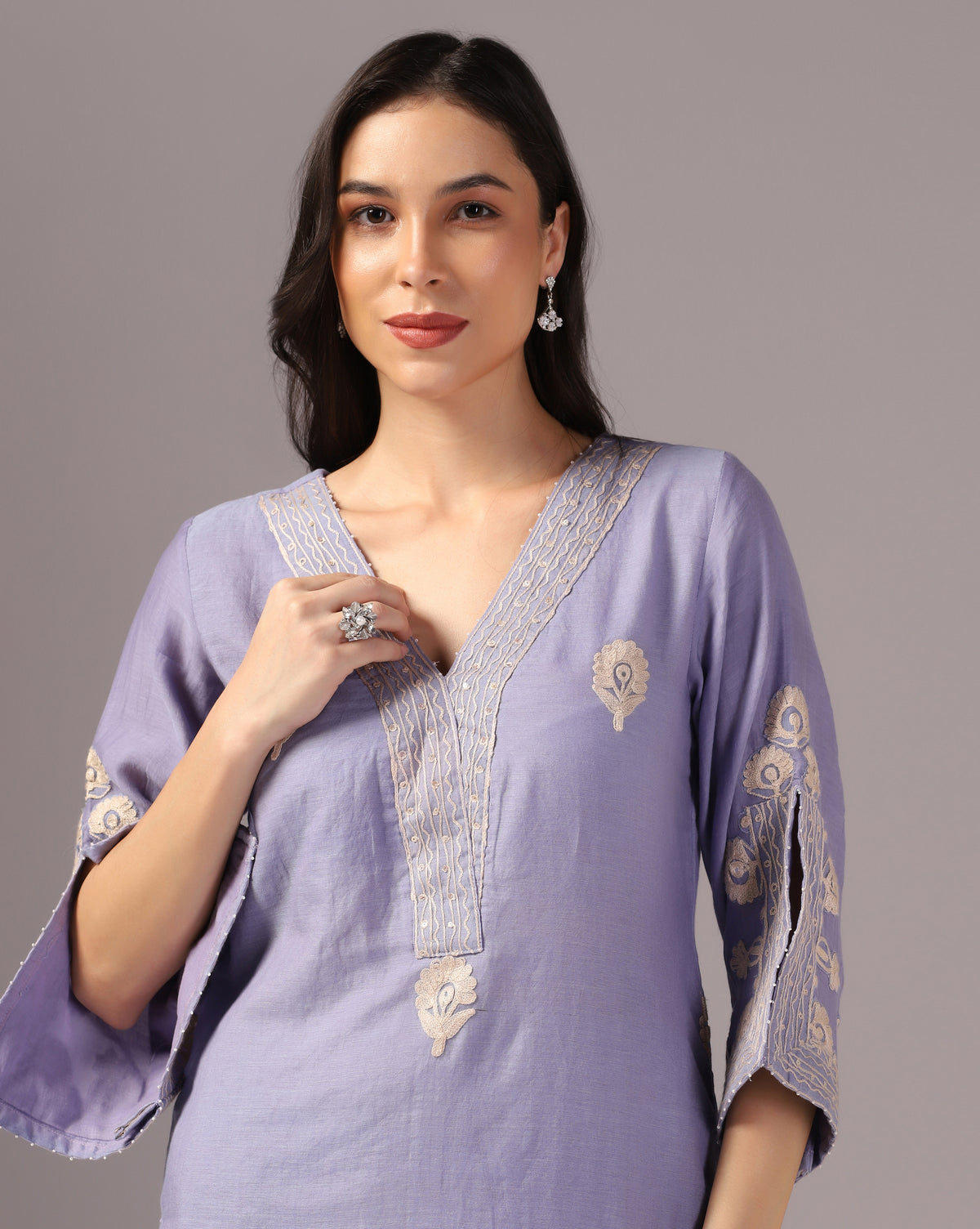 Embroidered Chanderi Kurta Pant Set