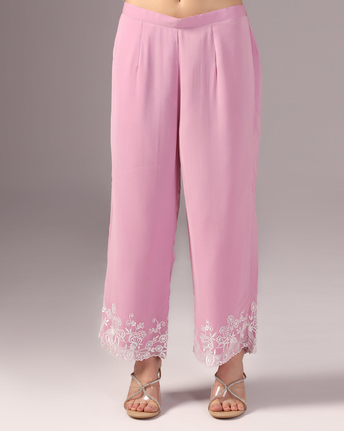 Blush Pink Embroidered Kurta Set with Palazzo Pants & Dupatta