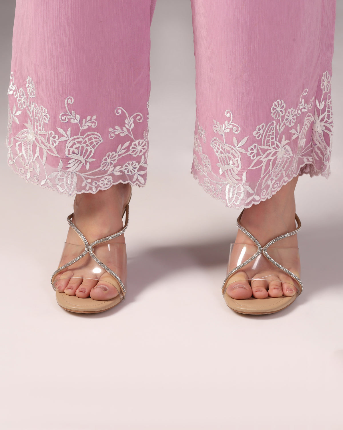 Blush Pink Embroidered Kurta Set with Palazzo Pants & Dupatta