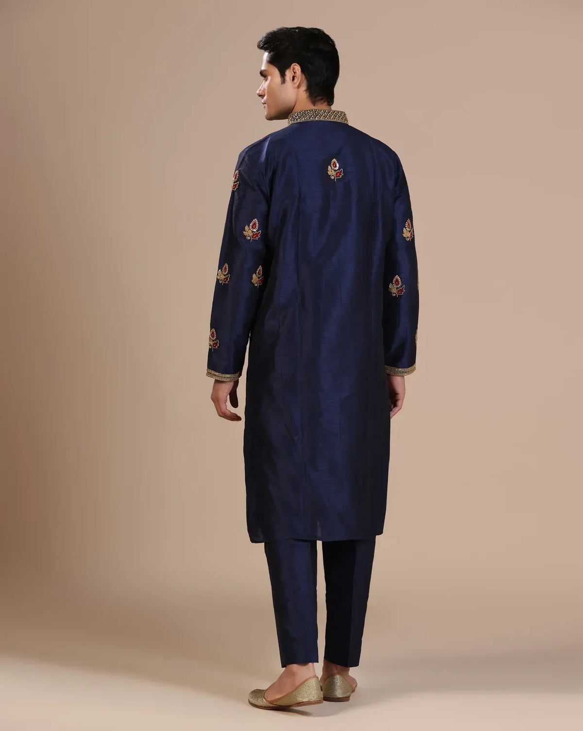 Men's Blue Kurta Set With Intricate Gold Hand Embroidery