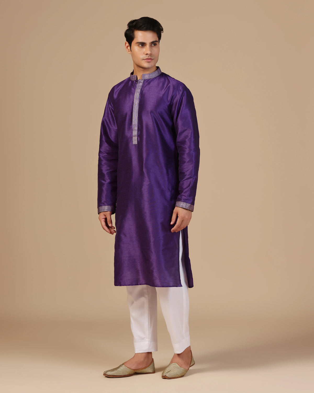 Elegant Purple Silk Kurta Set With Aari Zari Embroidery