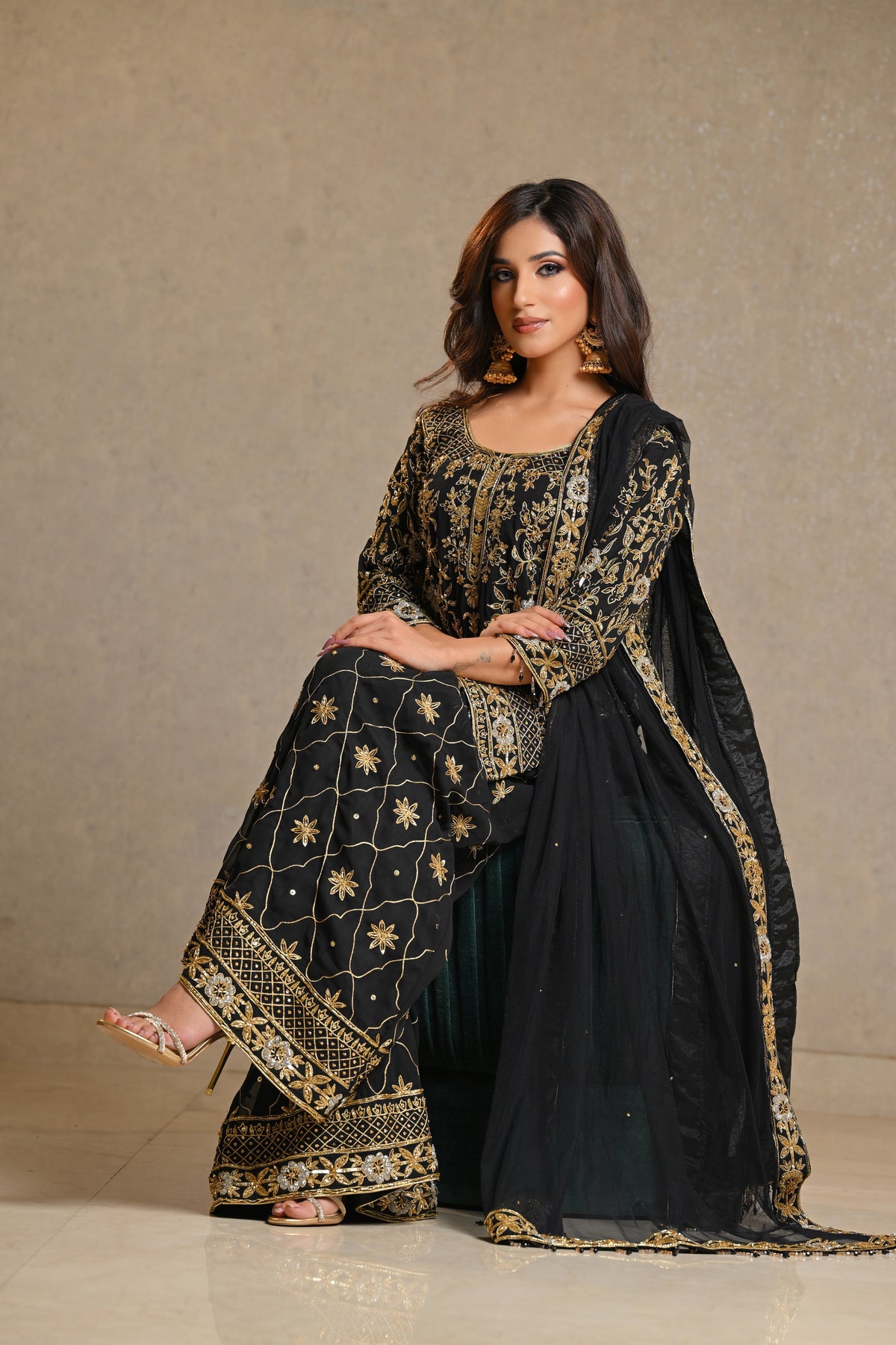 Black Georgette Hand Crafted Sharara Set