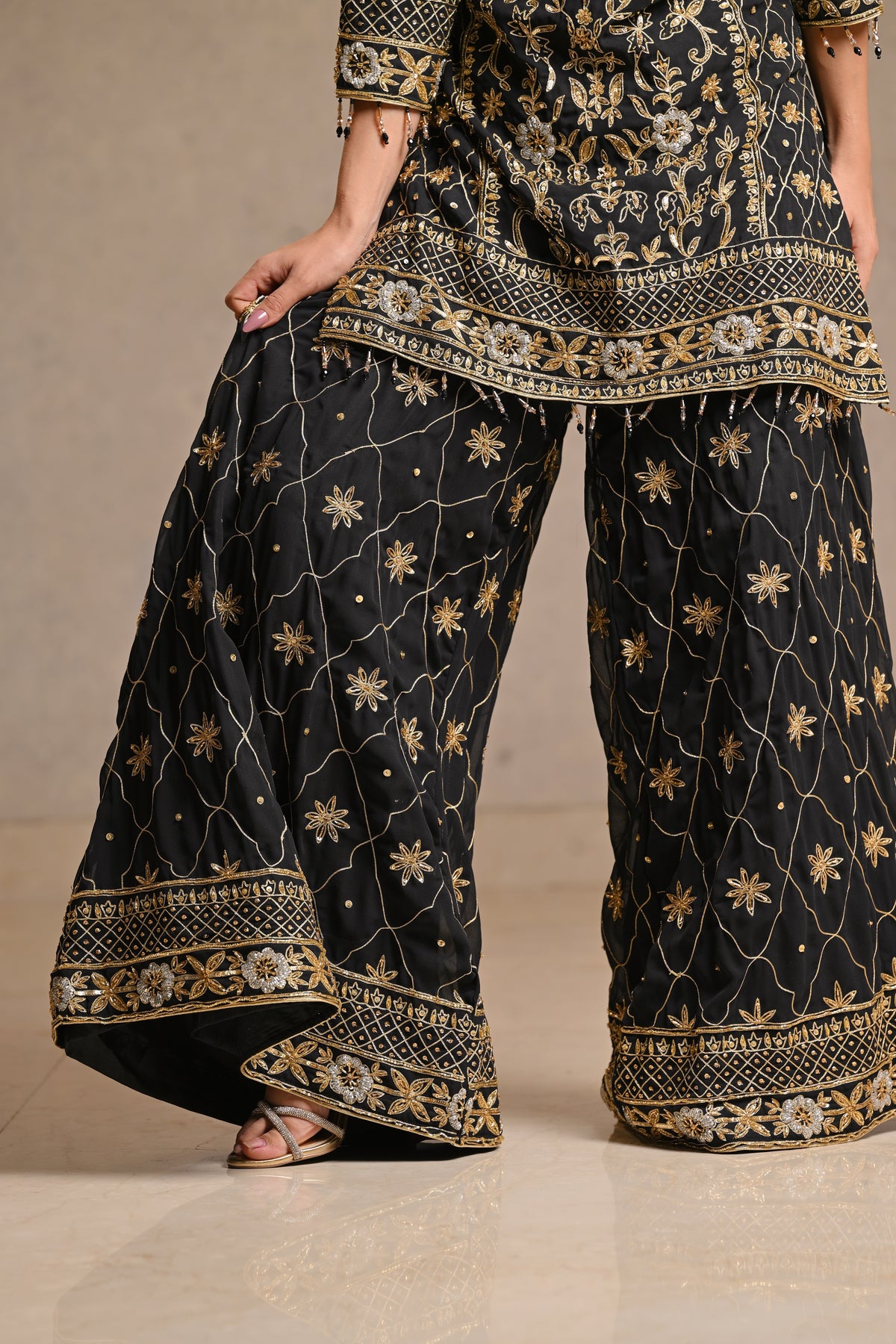 Black Georgette Hand Crafted Sharara Set