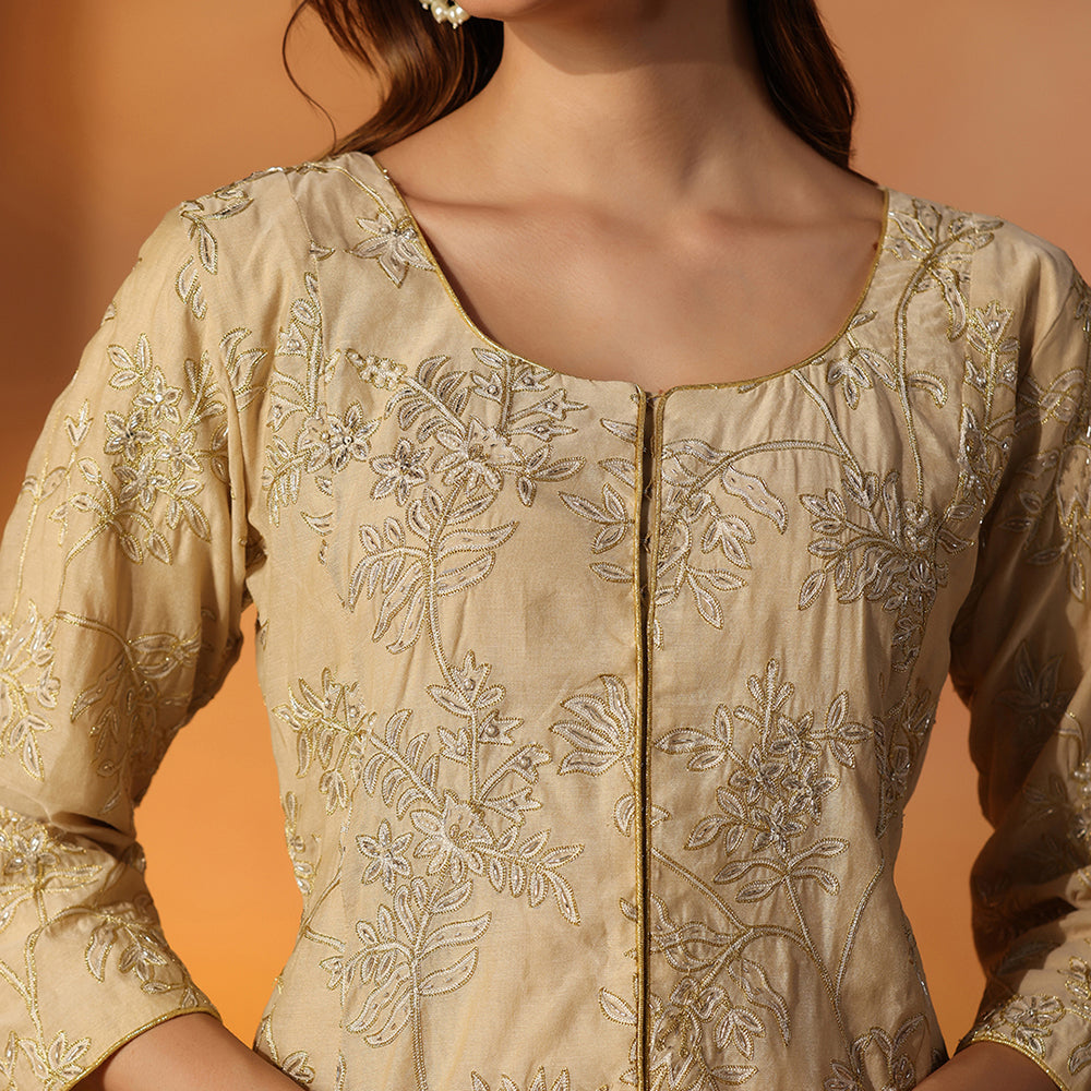 Beige Gold Embroidered Jacket Sharara Set - image 5