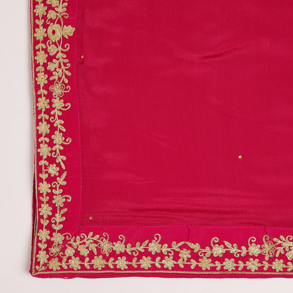 A Rani Pink Suit With Paisley Embroidery & Scattered Motifs, Paired With A Matching Palazzo & Gold-Bordered Dupatta - image 6