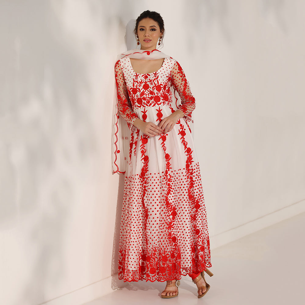 Red Resham Thread Embroidered Anarkali Set - image 2