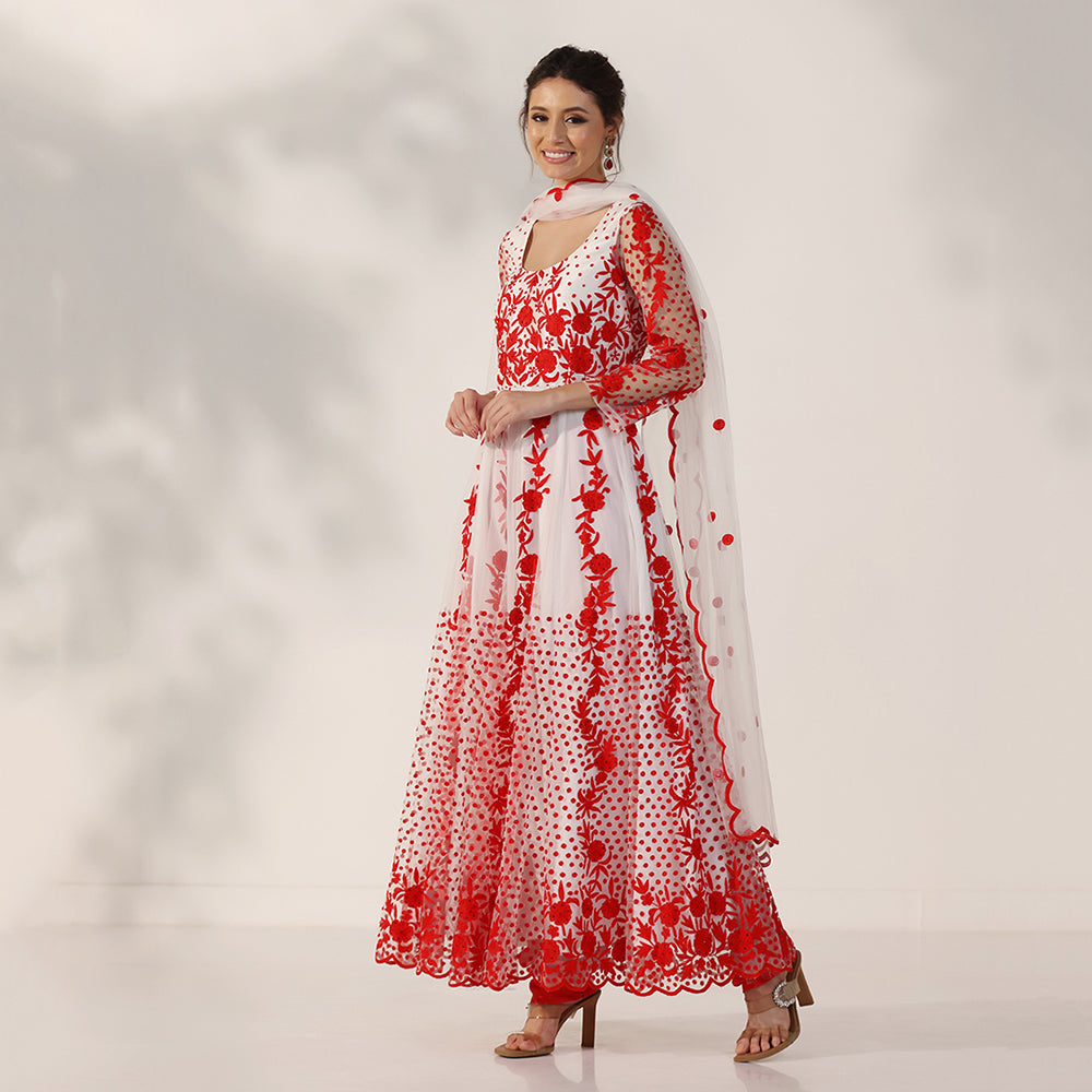 Red Resham Thread Embroidered Anarkali Set - image 3
