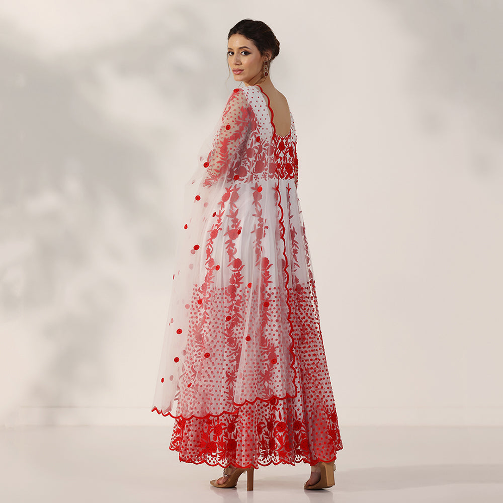 Red Resham Thread Embroidered Anarkali Set - image 5