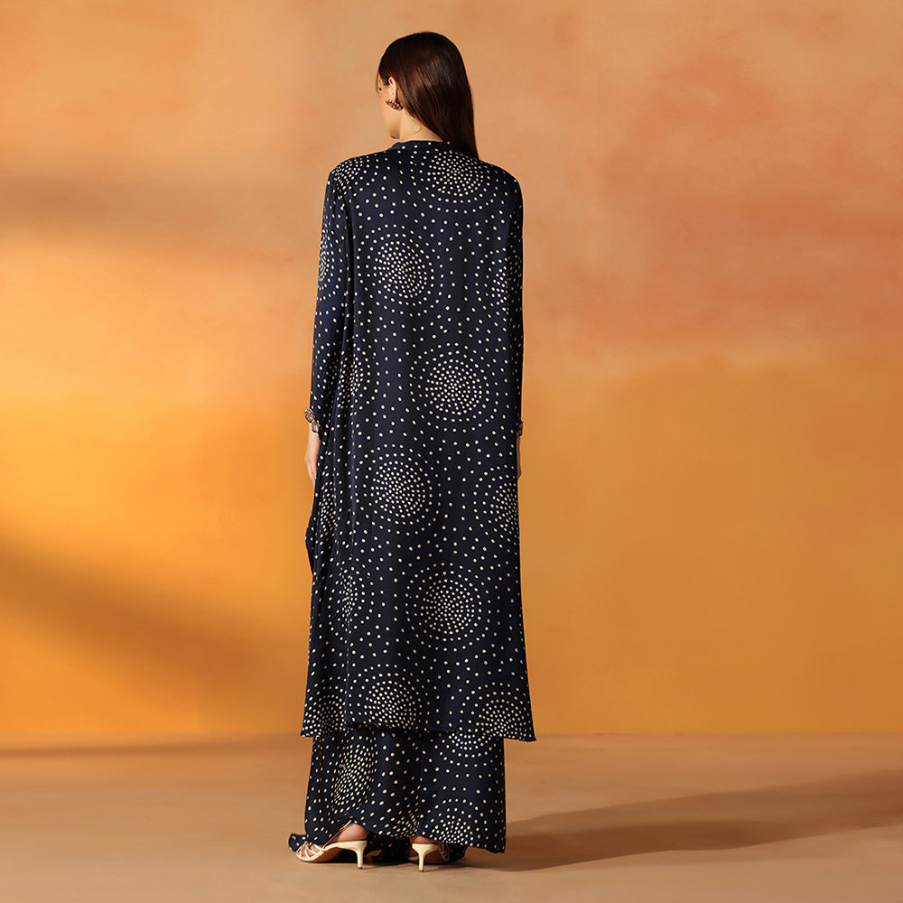 A Navy Blue Bandhani-Print Tunic With An Embroidered Yoke & Red Tassel Detailing - image 2
