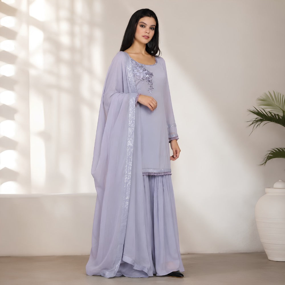 Lavender Embroidered Kurta Sharara Set - image 3