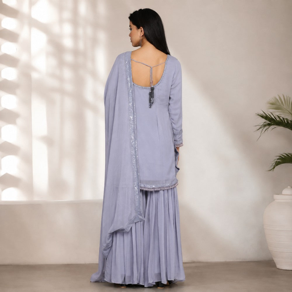 Lavender Embroidered Kurta Sharara Set - image 4