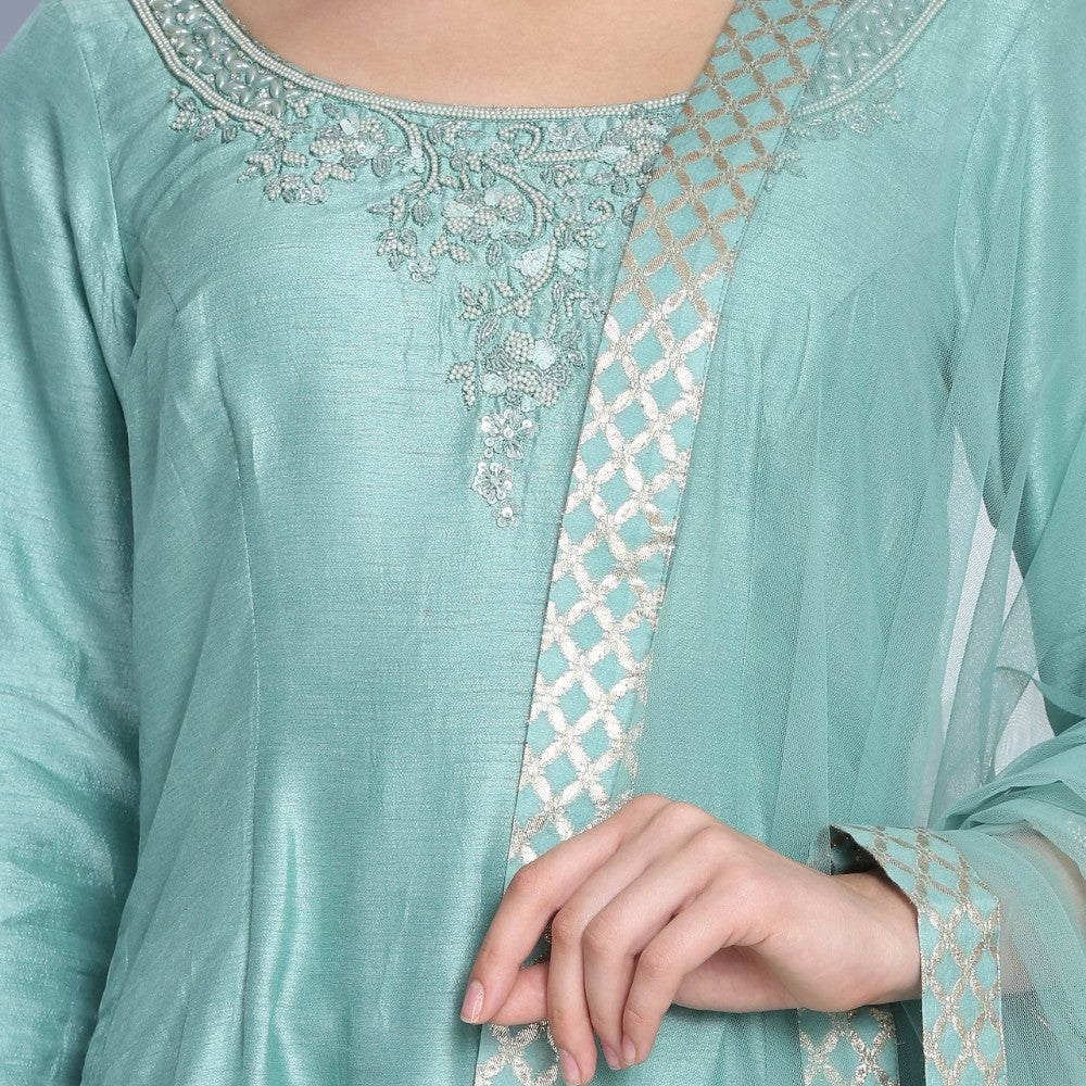 Turquoise Silk Kurta Sharara Set - image 5