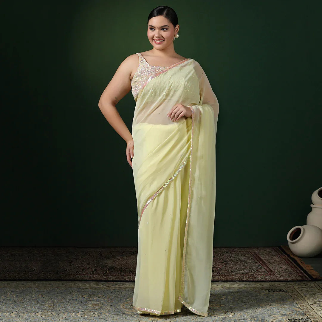Yellow Sequins Border Saree