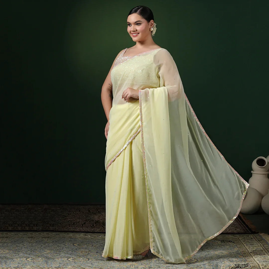 Yellow Sequins Border Saree