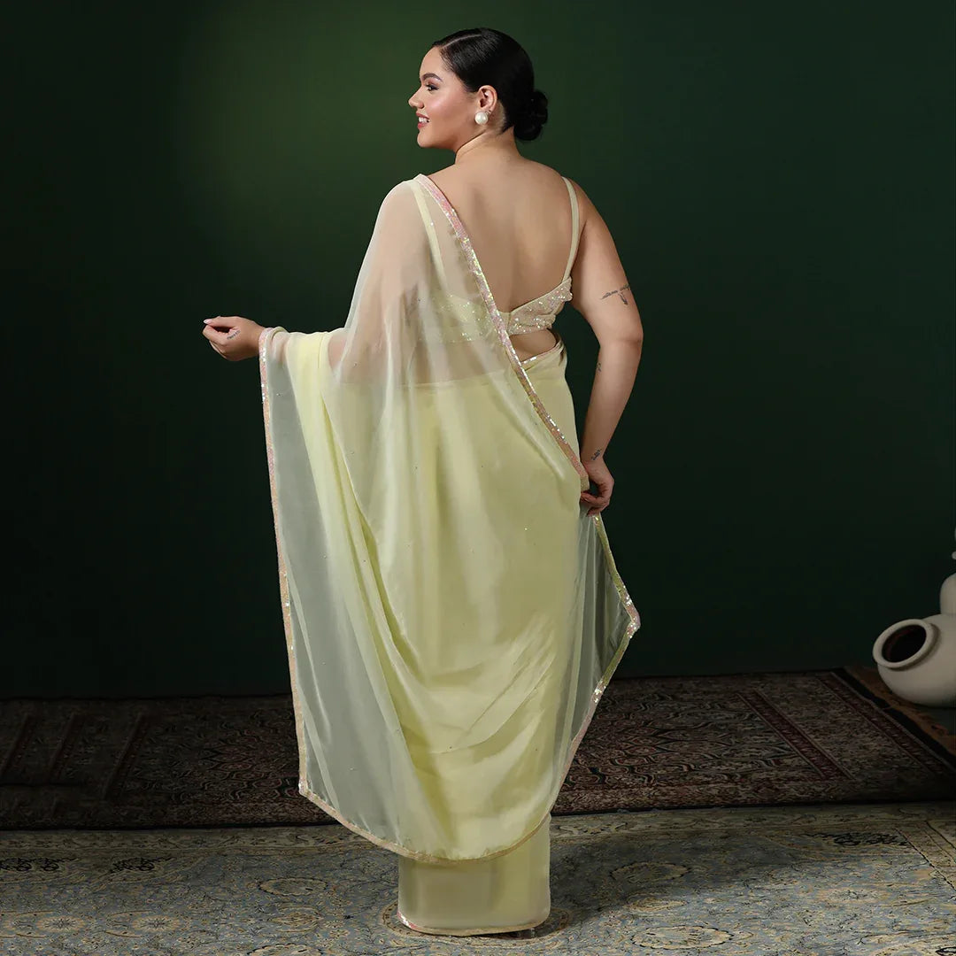 Yellow Sequins Border Saree