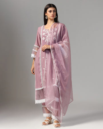 Chanderi Kurta Set With Orgaza Dupatta