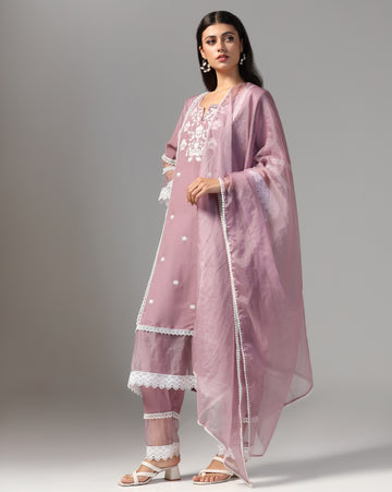 Chanderi Kurta Set With Organza Dupatta